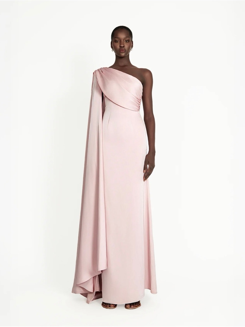 One-Shoulder Draped Evening Gown - Blush Pink